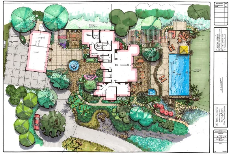 Hand-rendered watercolor site plan by Exterior Images